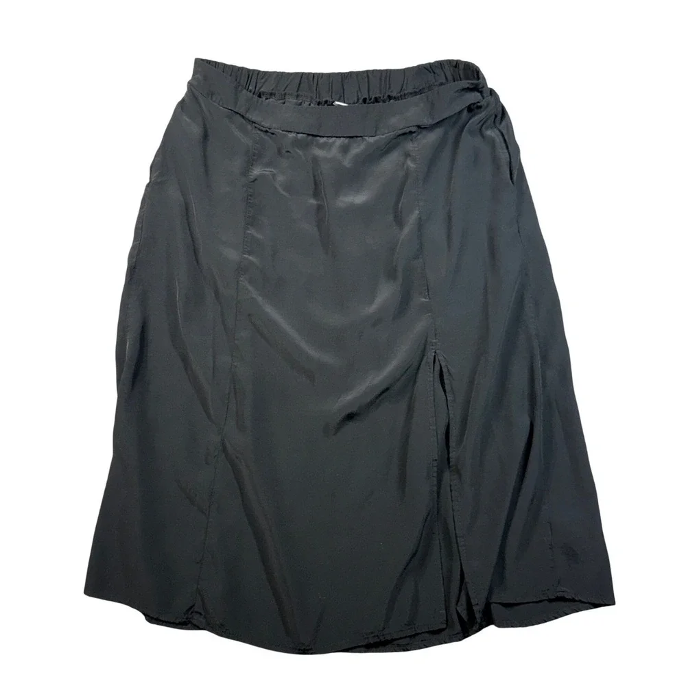 Ava & Viv Womens Black Midi Skirt Elastic Waist Front Slit Pockets Size‎ X